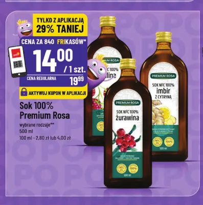 Sok Premium Rosa żurawina 100% promocja w POLOmarket