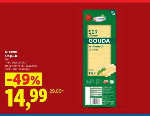 Ser gouda w plastrach Mlekpol promocja w Lidl