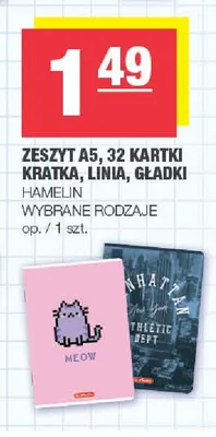 Zeszyt A5 32 kartki kratka linia gładki Hamelin promocja w SPAR