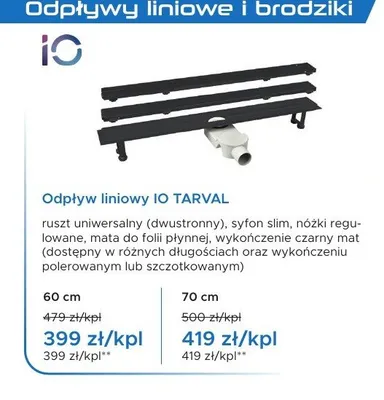 Odpływ liniowy IO TARVAL 60 cm promocja w Blu Salony Łazienek