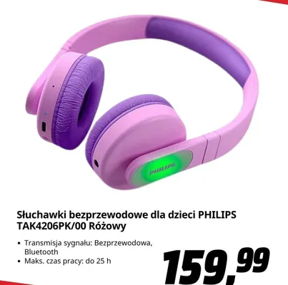 Słuchawki bezprzewodowe dla dzieci PHILIPS TAK4206PK/00 Różowy promocja w Media Markt