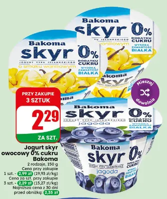 Jogurt skyr jagoda cukru Bakoma 0% promocja w Dino