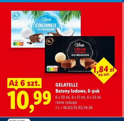 Batony lodowe Gelatelli Coconut 6-pak 50-53 ml promocja w Lidl