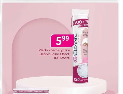 Płatki kosmetyczne Cleanic Pure Effect 125-pak promocja w Drogerie Polskie