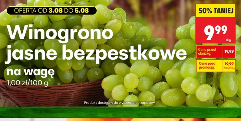 Winogrono jasne bezpestkowe promocja w Biedronka