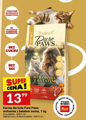 Karma dla kota Pure Paws wołowina z batatem sucha promocja w Twój Market