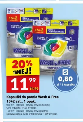 Kapsułki do prania Wash & Free Universal 4in1 promocja w Twój Market