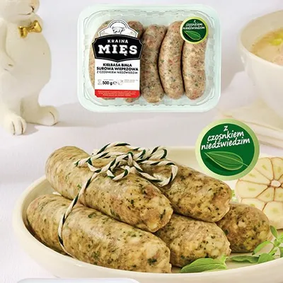 Kiełbasa biała surowa premium z czosnkiem niedźwiedzim  promocja w Biedronka