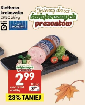 Kiełbasa krakowska Morliny promocja w Delikatesy Centrum