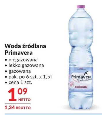 Woda źródlana Primavera promocja w Makro