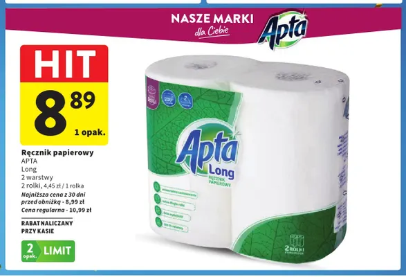 Ręcznik papierowy Long Apta 2-pak promocja w Intermarche
