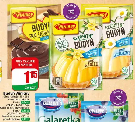 Budyń Winiary aksamitny smak śmietankowy bez dodatku cukru promocja w Dino