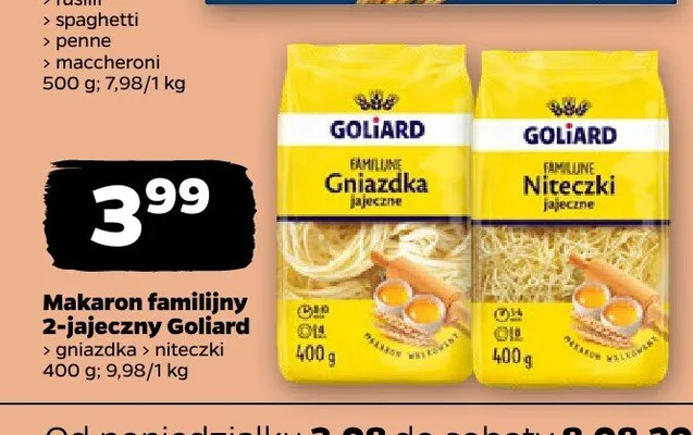 Makaron familijny 2-jajeczny Goliard gniazdka promocja w Netto