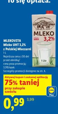 Mleko UHT 3,2% z Polskiej Mleczarni promocja w Lidl