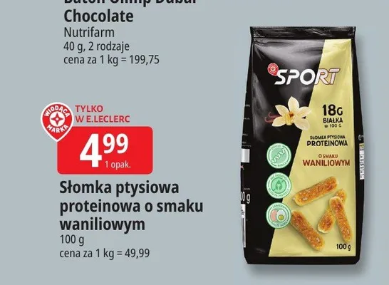 Słomka ptysiowa proteinowa o smaku waniliowym Sport promocja w Leclerc