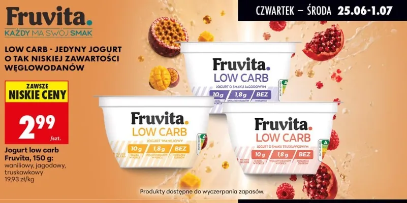 Jogurt low carb Fruvita waniliowy promocja w Biedronka