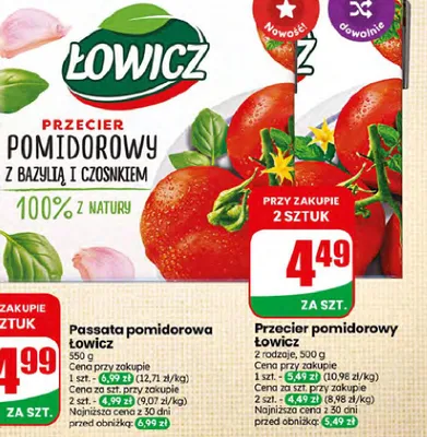 Przecier pomidorowy Łowicz z bazylią i czosnkiem promocja w Dino