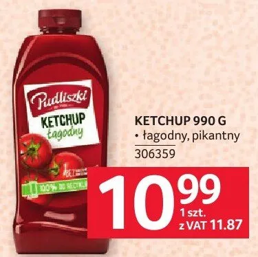 Ketchup Pudliszki łagodny, pikantny 990 g promocja w Selgros