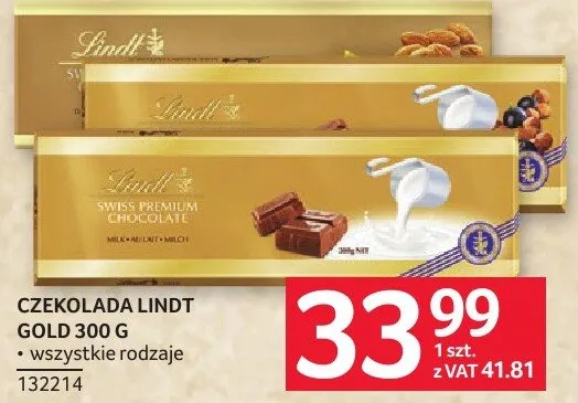 Czekolada Lindt Gold 300g wszystkie rodzaje 132214 promocja w Selgros
