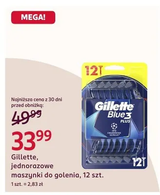 Jednorazowe maszynki do golenia Gillette Blue3 Plus promocja w Rossmann
