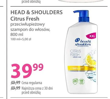 Szampon do włosów Head & Shoulders Citrus Fresh promocja w Hebe