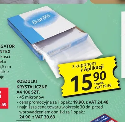 Koszulki krystaliczne A4 Bantex 100-pak promocja w Selgros