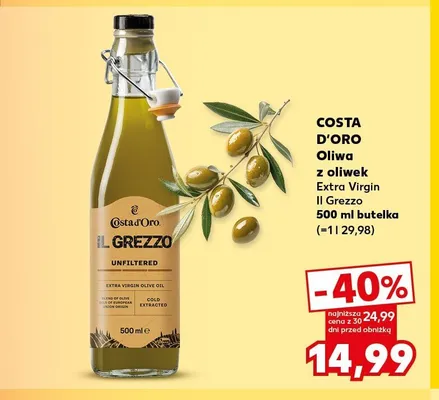 Oliwa z oliwek Costa D'Oro Il Grezzo Extra Virgin promocja w Kaufland