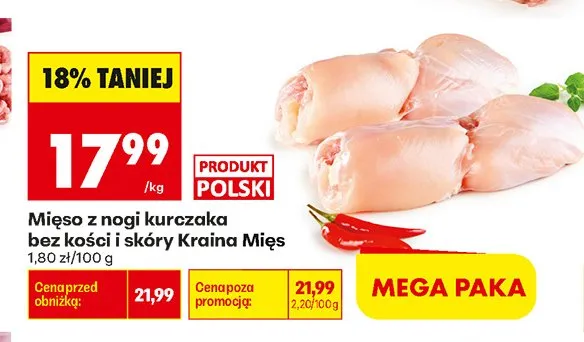 Mięso z nogi kurczaka bez kości i skóry Kraina Mięs promocja w Biedronka