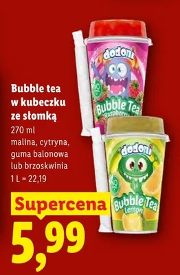 Bubble tea w kubeczku ze słomką brzoskwinia Dodoni promocja w Lidl