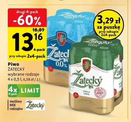 Piwo bezalkoholowe Žatecký 4-pak promocja w Intermarche