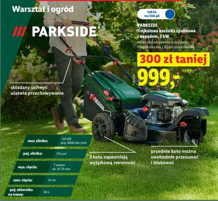 Kosiarka spalinowa trójkołowa z napędem Parkside 3kW promocja w Lidl