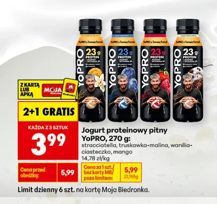 Jogurt proteinowy pitny YoPRO truskawka-malina promocja w Biedronka