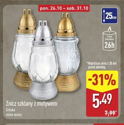 Znicz szklany z motywem promocja w Aldi