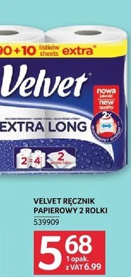 Ręcznik papierowy Velvet Extra Long 2 rolki promocja w Selgros