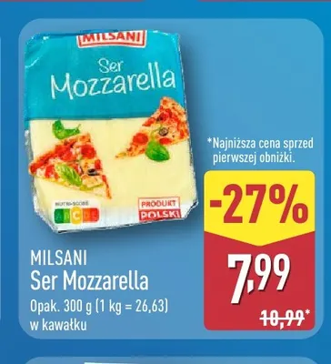 Ser mozzarella w kawałku Milsani promocja w Aldi