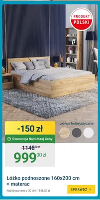 Łóżko podnoszone 160x200 cm + materac promocja w ERLI