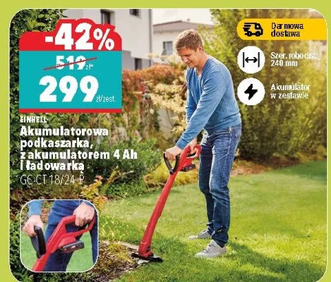 Akumulatorowa podkaszarka z akumulatorem 4 Ah i ładowarką promocja w Biedronka Home