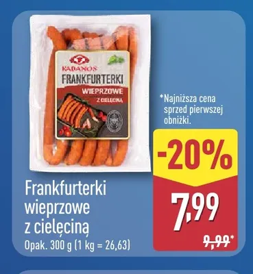 Frankfurterki wieprzowe z cielęciną Kabanos promocja w Aldi