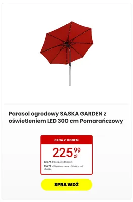 Parasol ogrodowy Saska Garden z oświetleniem LED 300 cm Pomarańczowy promocja w Media Expert