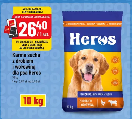 Karma sucha z drobiem i wołowiną dla psa Heros promocja w POLOmarket
