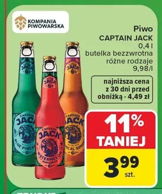 Piwo smakowe Captain Jack Blue Lagoon promocja w Carrefour