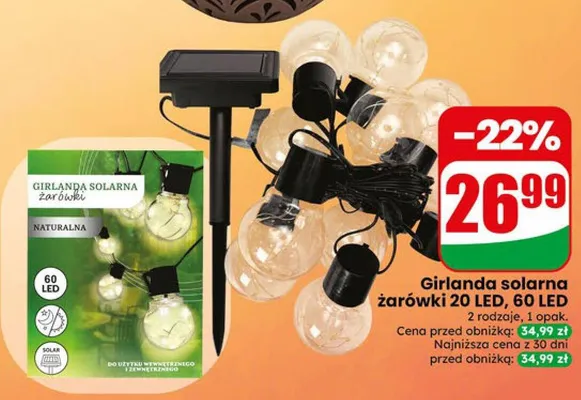 Girlanda solarna żarówki 60 LED promocja w Dino