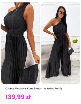 Kombinezon damski czarny plisowany na jedno ramię ModnaKiecka.pl promocja w Modna Kiecka