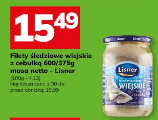 Filety śledziowe wiejskie z cebulką 600/375g masa netto promocja w Hitpol