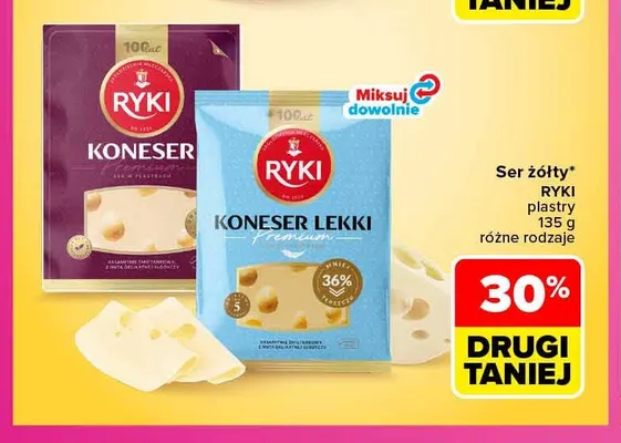 Ser żółty w plastrach Koneser Lekki Ryki promocja w Carrefour