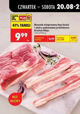 Boczek wieprzowy bez kości i skóry pakowany próżniowo Kraina Mięs promocja w Biedronka