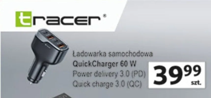 Ładowarka samochodowa QuickCharger 60 W Power delivery 3.0 (PD) Quick charge 3.0 (QC) promocja w Auchan