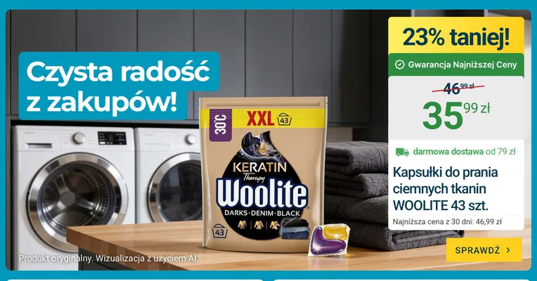 Kapsułki do prania ciemnych tkanin Woolite 43 szt. promocja w ERLI