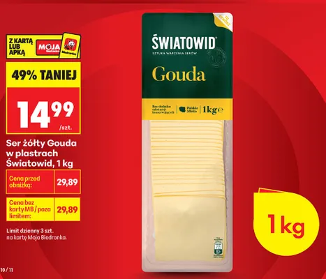 Ser żółty Gouda w plastrach Światowid promocja w Biedronka