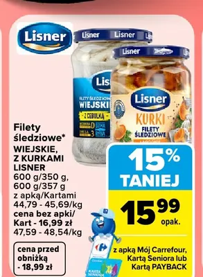 Filety śledziowe wiejskie z cebulką Lisner promocja w Carrefour